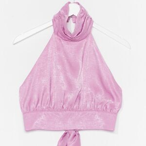 NWT Nasty Gal ‘Satins All the Time’ High Neck Crop Top Size 0 in Lilac